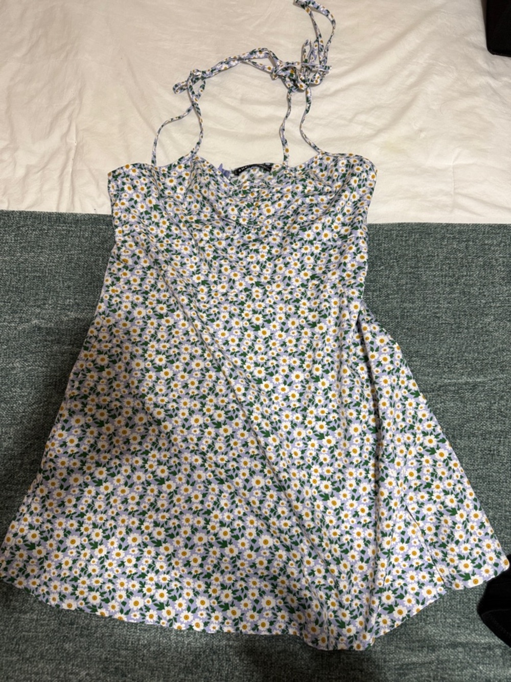 Blue Daisy Print Tie-Strap Dress